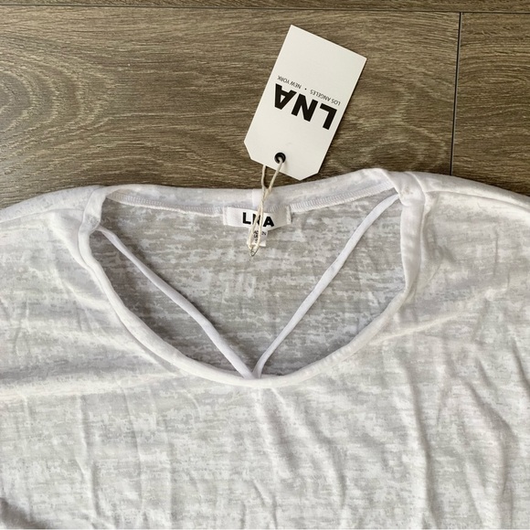 LNA Cape Strap Tee Top Burnout 3/4 Length Sleeve White Burnout High Low hem XS - Picture 10 of 16